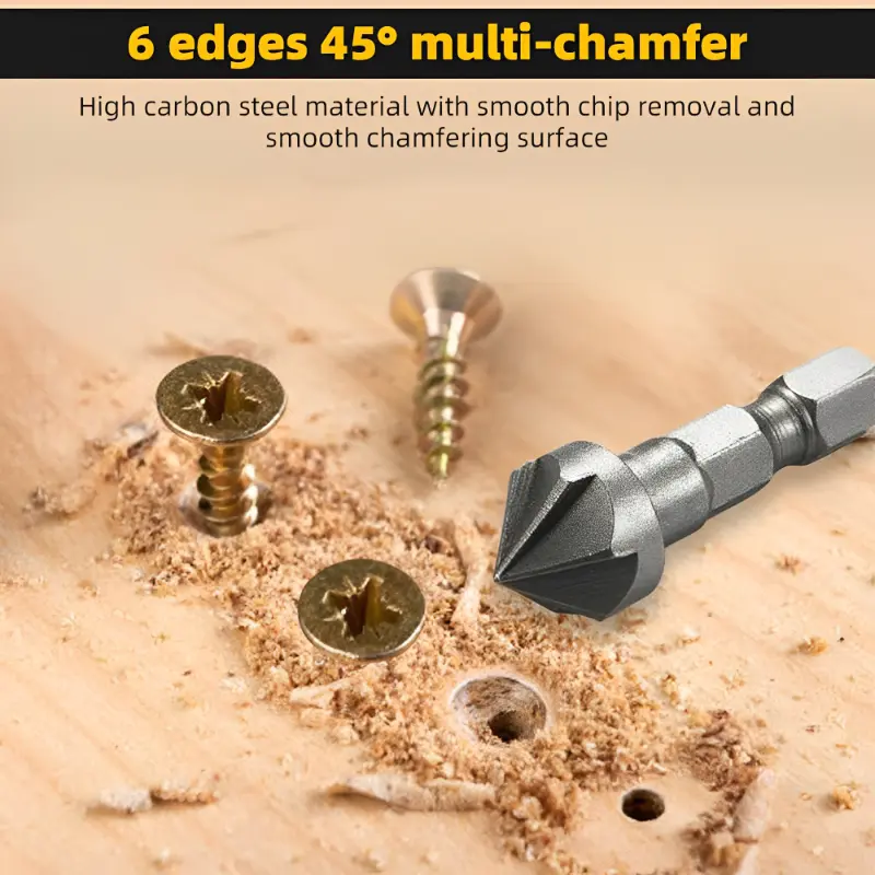 Hexagonal Shank Six-Blade Chamfering Countersink Tool Carbon Steel Sandblasting Chamfering Knife Woodworking Hole Opener
