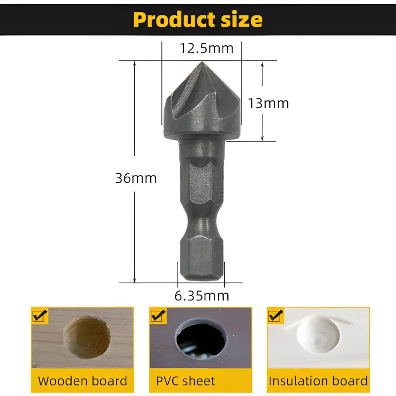 Hexagonal Shank Six-Blade Chamfering Countersink Tool Carbon Steel Sandblasting Chamfering Knife Woodworking Hole Opener