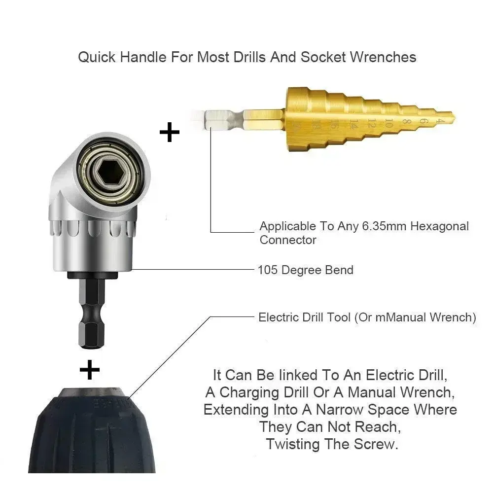 105 Degree Angle Screwdriver Set Holder Adapter Adjustable Bits Nozzles Angle Screw Driver Tool 1/4" Inch Magnetic Angle Driver
