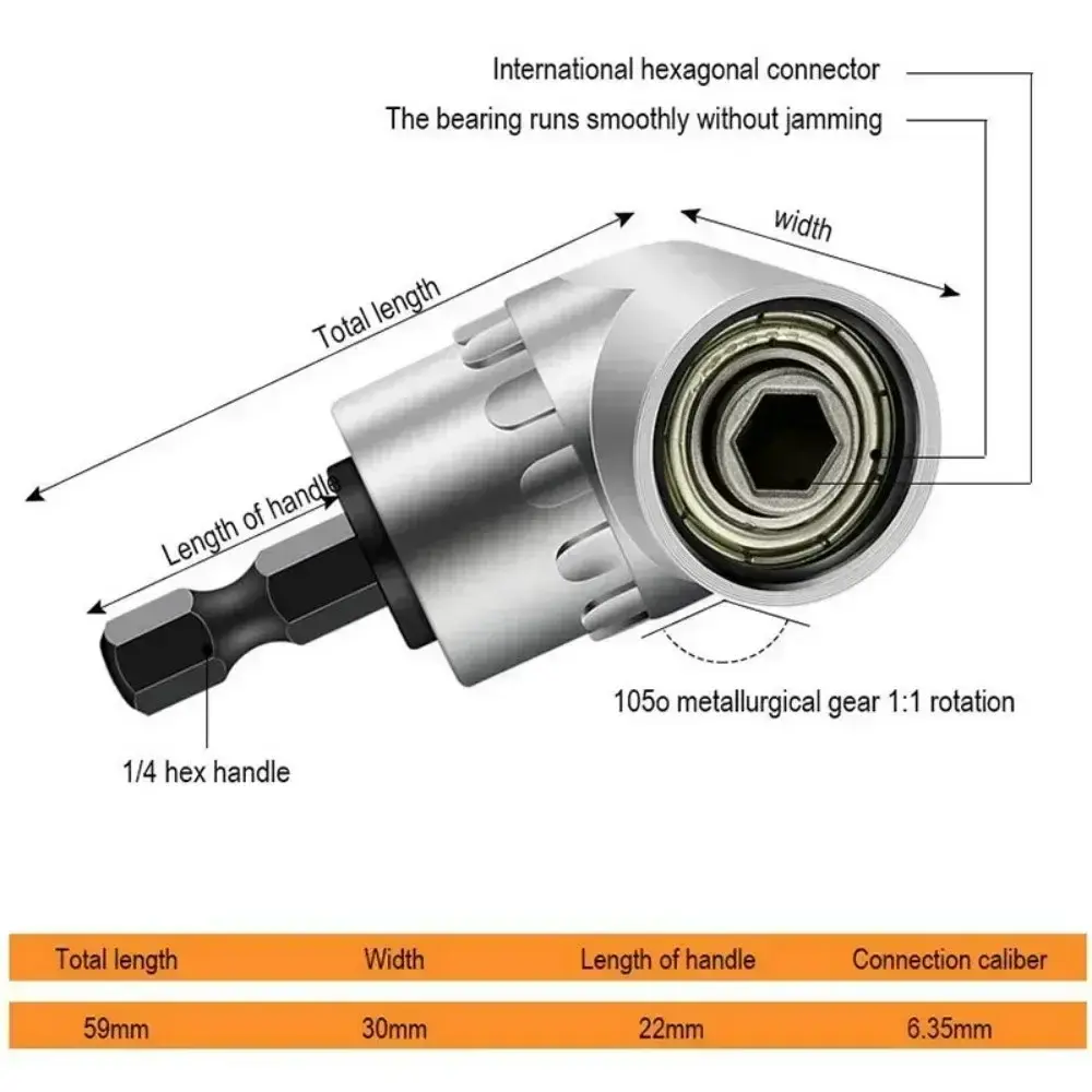 105 Degree Angle Screwdriver Set Holder Adapter Adjustable Bits Nozzles Angle Screw Driver Tool 1/4" Inch Magnetic Angle Driver