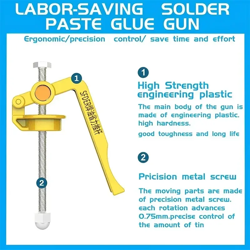 Labor Saving Alloy Steel Tube Piston Repair Tools Plunger Dispenser Propulsion Tool Manual Syringe Solder Paste Booster