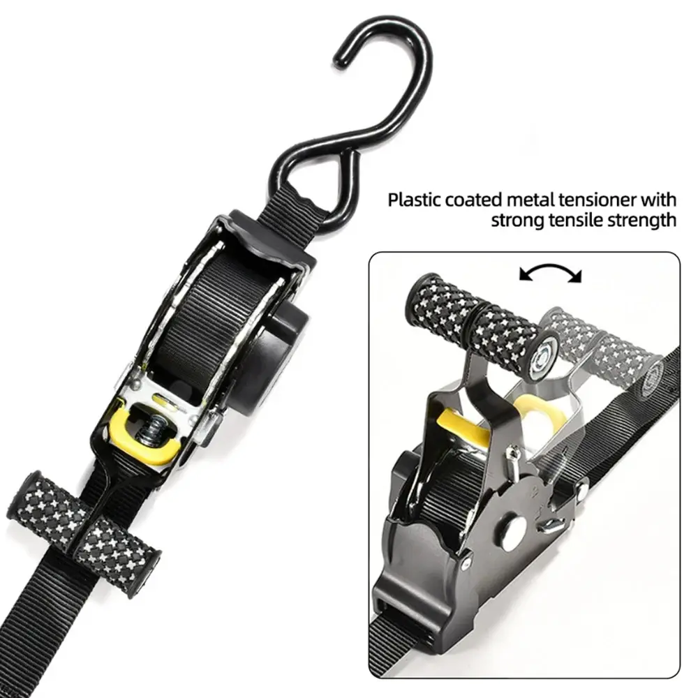 Retracting Motorcycle Tie Down Strap with Hook robusts & Multifunction Automatic Ratchet Tie Down Strap for Easy Use