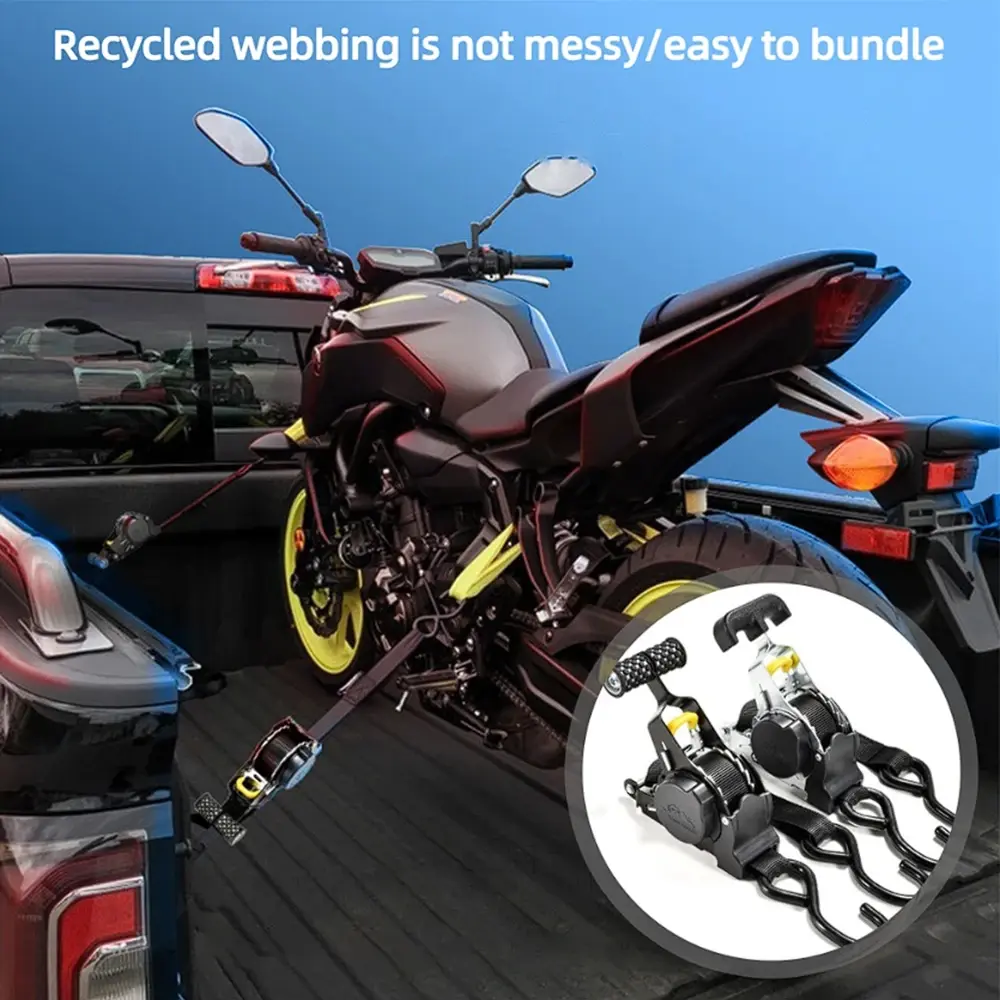 Retracting Motorcycle Tie Down Strap with Hook robusts & Multifunction Automatic Ratchet Tie Down Strap for Easy Use