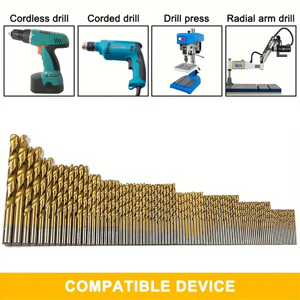 99Pcs 1.5mm - 10mm Titanium Coated Drill Bits HSS High Speed Steel Drill Bits Set Tool High Quality Power Tools Woodworking Hole