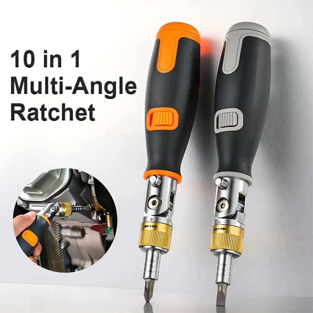 10 In 1 Portable Ratchet Screwdriver - Magnetic Multi-Angle Screwdriver Set with Hidden Bits, Corner Access Tool DIY