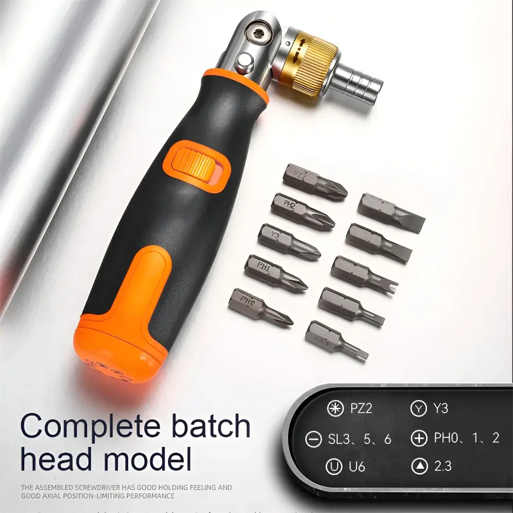 10 In 1 Portable Ratchet Screwdriver - Magnetic Multi-Angle Screwdriver Set with Hidden Bits, Corner Access Tool DIY