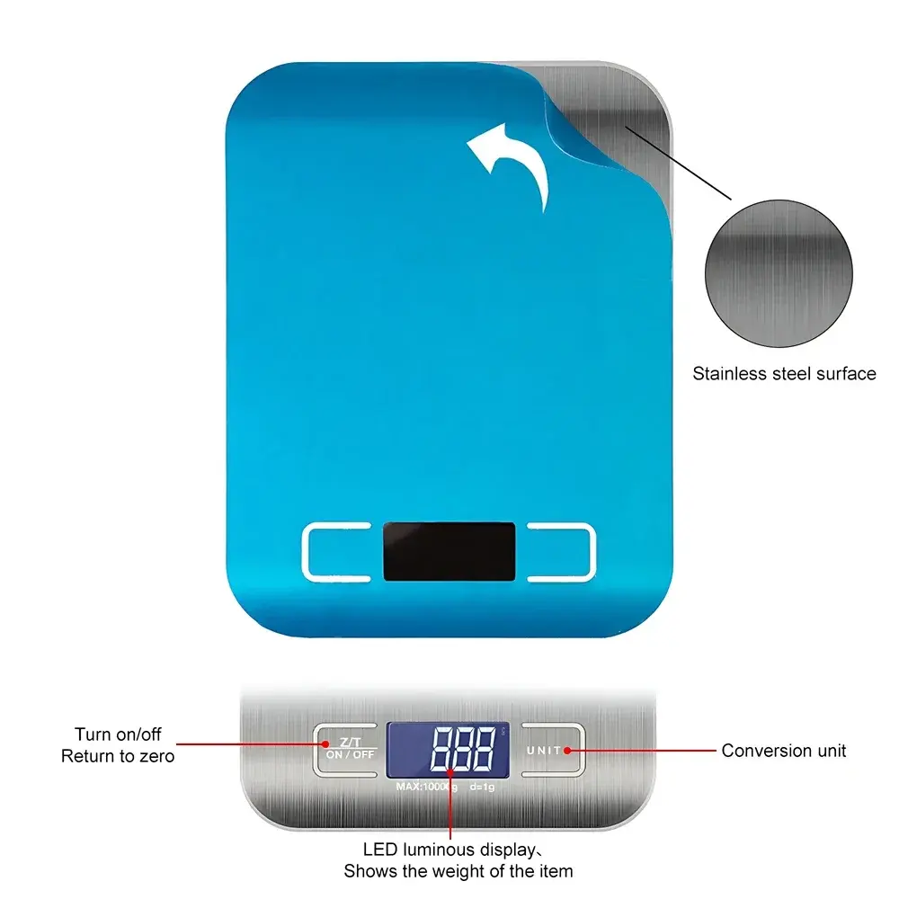 Digital Kitchen Scale Stainless Steel Portable Kitchen Food Scale LED Display Electronic Jewelry Baking Weight Scales