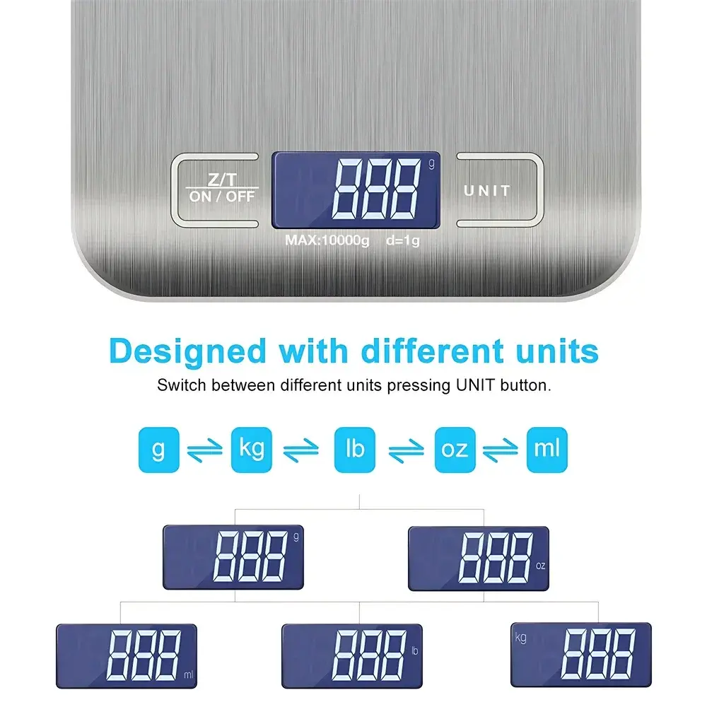 Digital Kitchen Scale Stainless Steel Portable Kitchen Food Scale LED Display Electronic Jewelry Baking Weight Scales