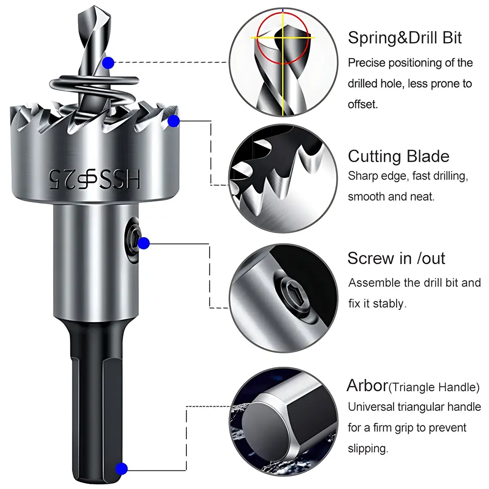 Carbide Tip HSS Drill Bit Hole Opener 16mm High Speed Steel Hole Saw Cutter Drill Bit for Stainless Steel Metal Alloy Drill