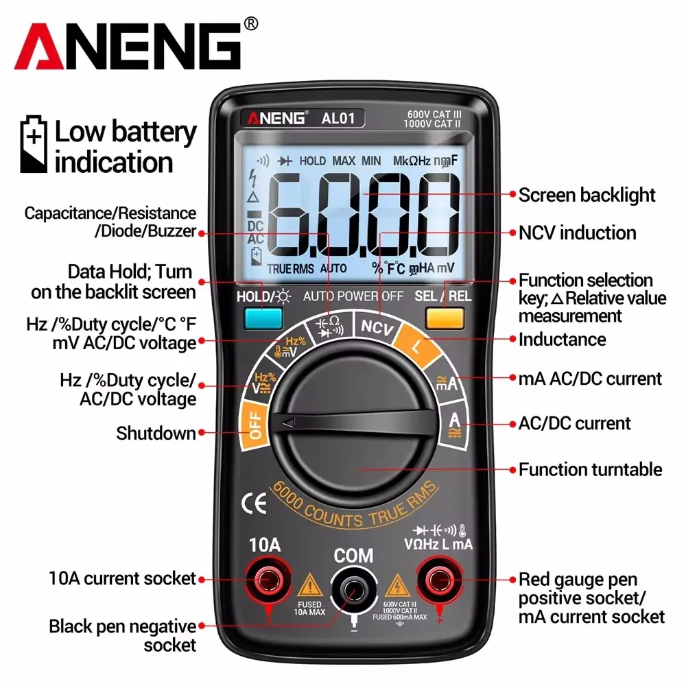AL01 ANENG Inductance Digital Multimeter 6000 Count True-RMS AC/DC Voltage Meter Current Tester Professional Electrician Tools