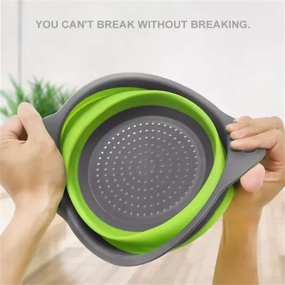 Folding Silicone Drain Basket 2PCS Round Fruit Vegetable Washing Basket Square Foldable Strainer Colander Kitchen Drain Gadgets