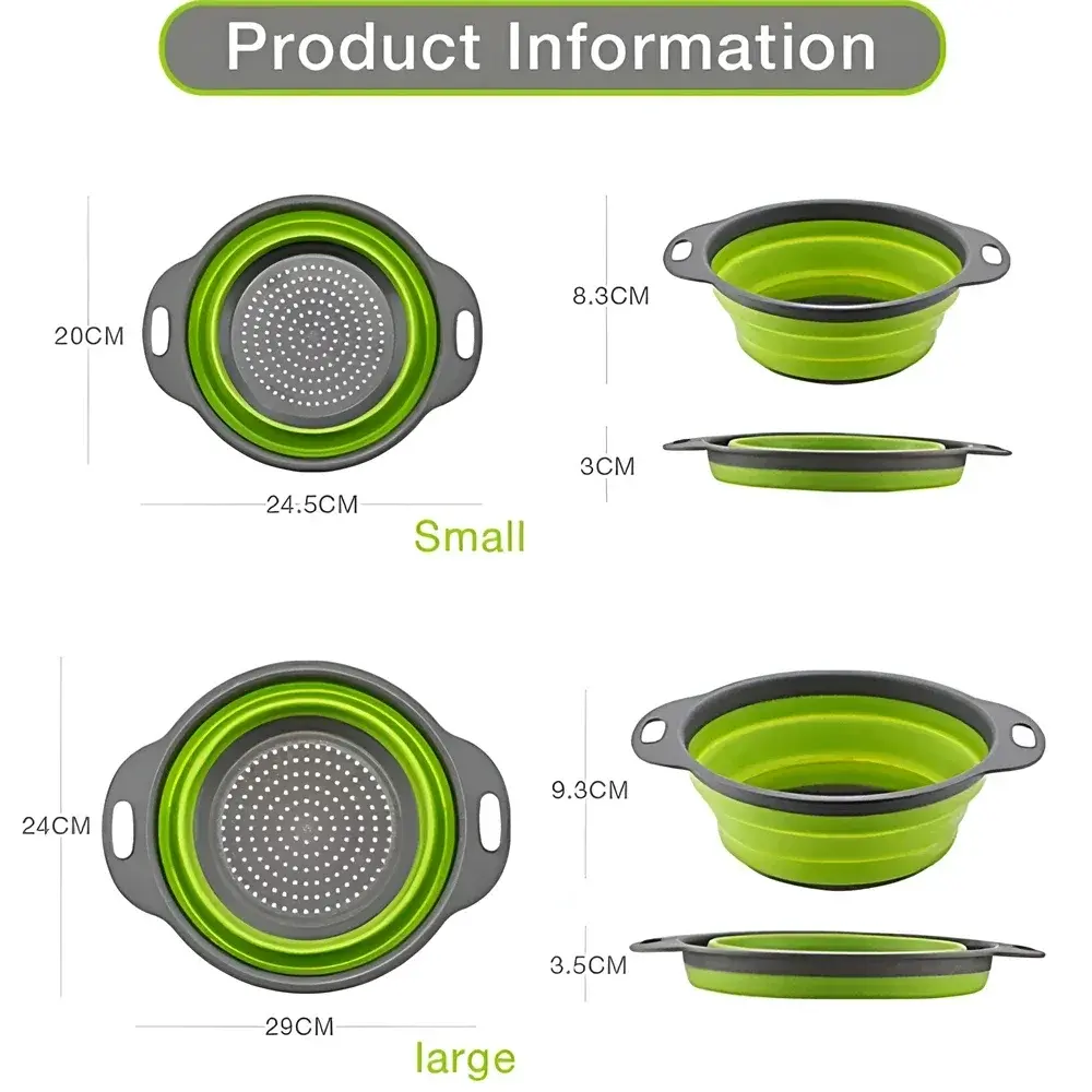 Folding Silicone Drain Basket 2PCS Round Fruit Vegetable Washing Basket Square Foldable Strainer Colander Kitchen Drain Gadgets