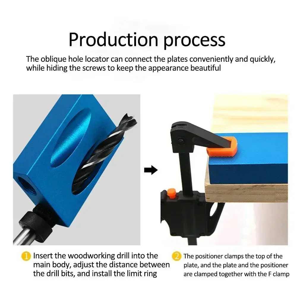 15 Degree Woodworking Oblique Hole Locator Drill Bits Pocket Hole Jig Kit Angle Drill Guide Set Hole Puncher DIY Carpentry Tools