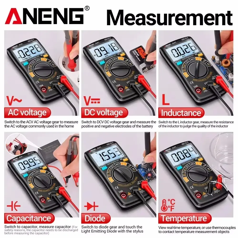 AL01 ANENG Inductance Digital Multimeter 6000 Count True-RMS AC/DC Voltage Meter Current Tester Professional Electrician Tools