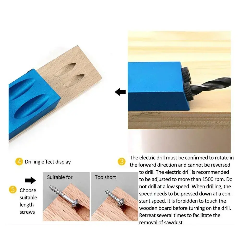 15 Degree Woodworking Oblique Hole Locator Drill Bits Pocket Hole Jig Kit Angle Drill Guide Set Hole Puncher DIY Carpentry Tools