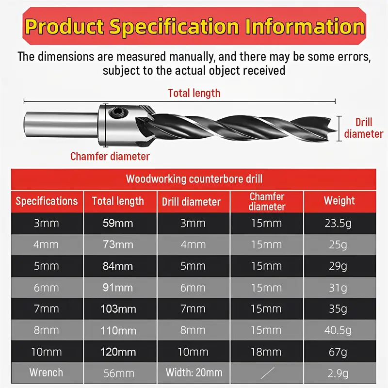 3mm-10mm HSS Countersink Drill Bit Set Reamer Woodworking Chamfer Drill Counterbore Pliot Hole Cutter Screw Hole Drill