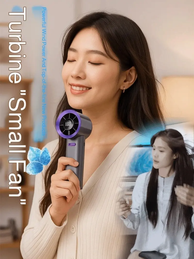 Super Strong Wind Handheld Fan Mini Handheld Turbo Fan  with Led Display and 100 Wind Speed Adjustment Usb Charging 3 Gear Wind