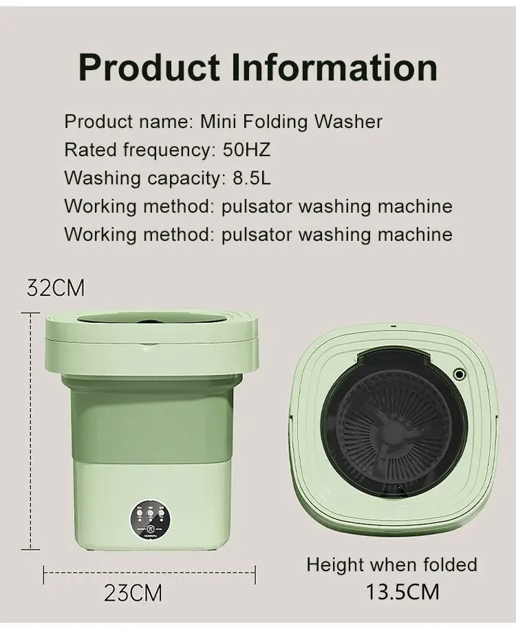 8.5L  Foldable Washing Machine Mini Socks Underwear Panties Washing Machine  with Spin Dryer Bucket for Clothes Travel