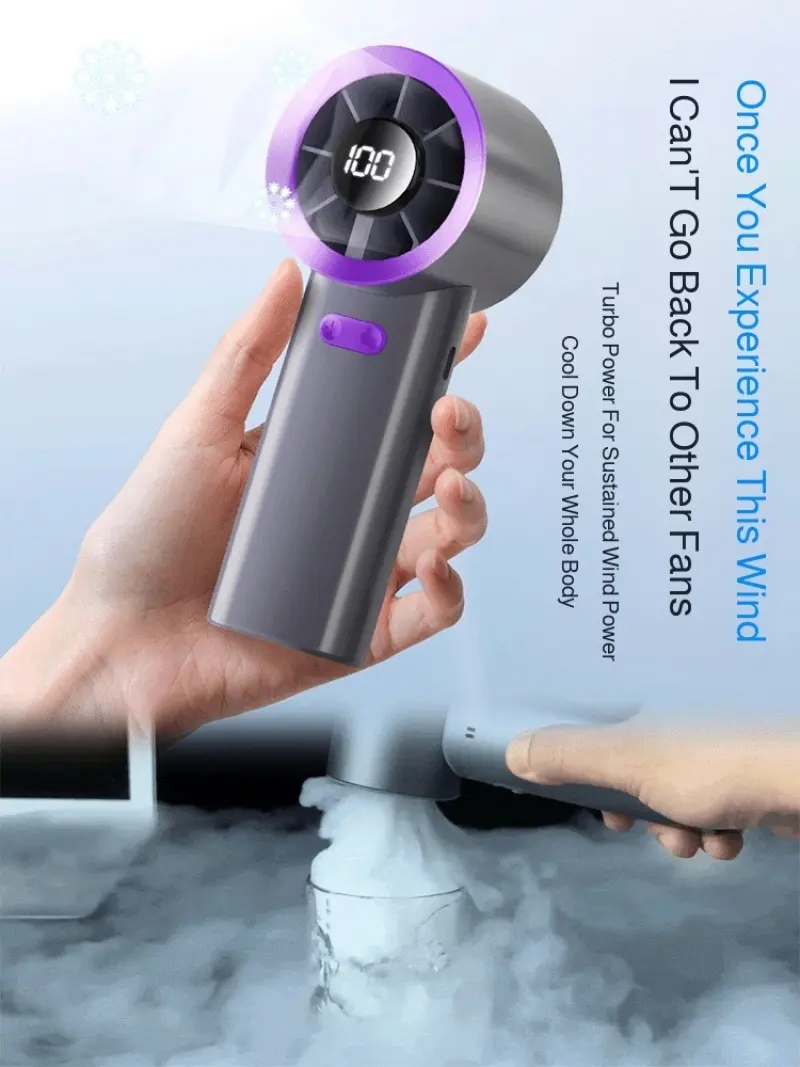 Super Strong Wind Handheld Fan Mini Handheld Turbo Fan  with Led Display and 100 Wind Speed Adjustment Usb Charging 3 Gear Wind