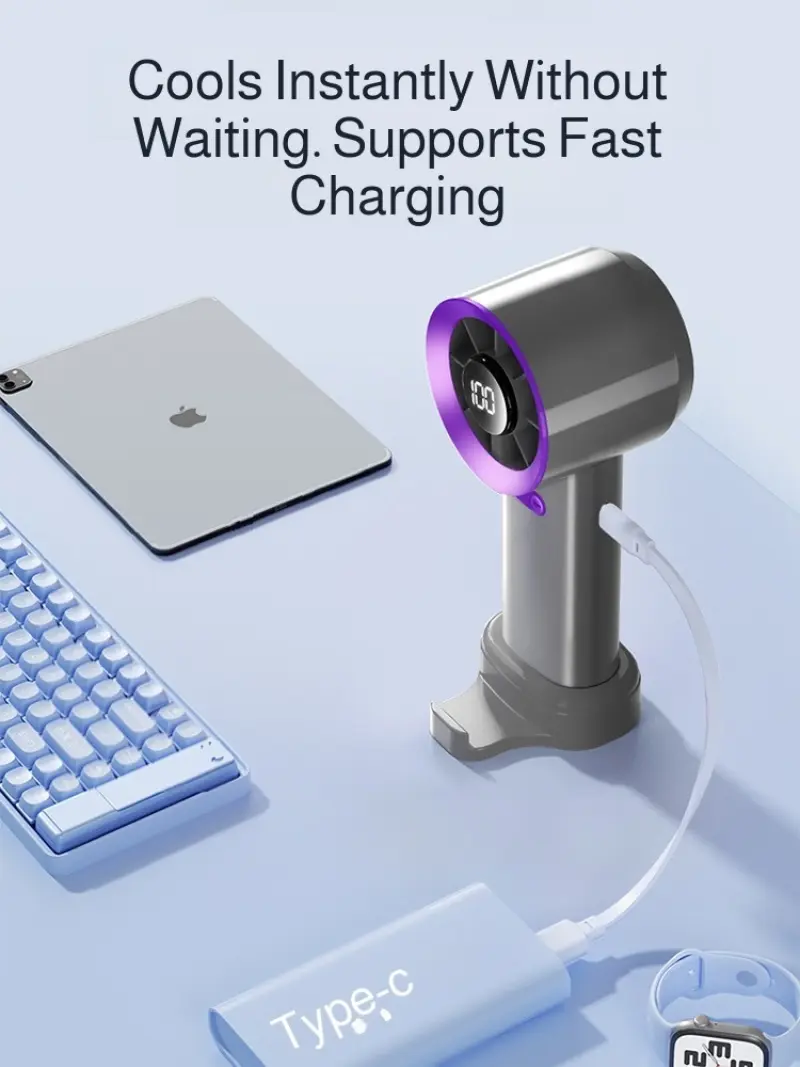 Super Strong Wind Handheld Fan Mini Handheld Turbo Fan  with Led Display and 100 Wind Speed Adjustment Usb Charging 3 Gear Wind