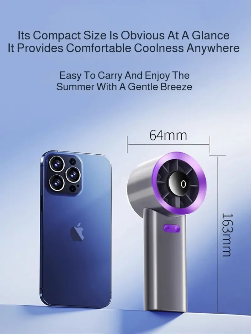 Super Strong Wind Handheld Fan Mini Handheld Turbo Fan  with Led Display and 100 Wind Speed Adjustment Usb Charging 3 Gear Wind