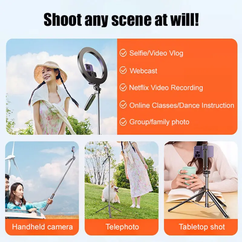 Bluetooth Remote Control Mobile Phone Selfie Stick With Light Mobile Phone Bluetooth Selfie Handheld Holder