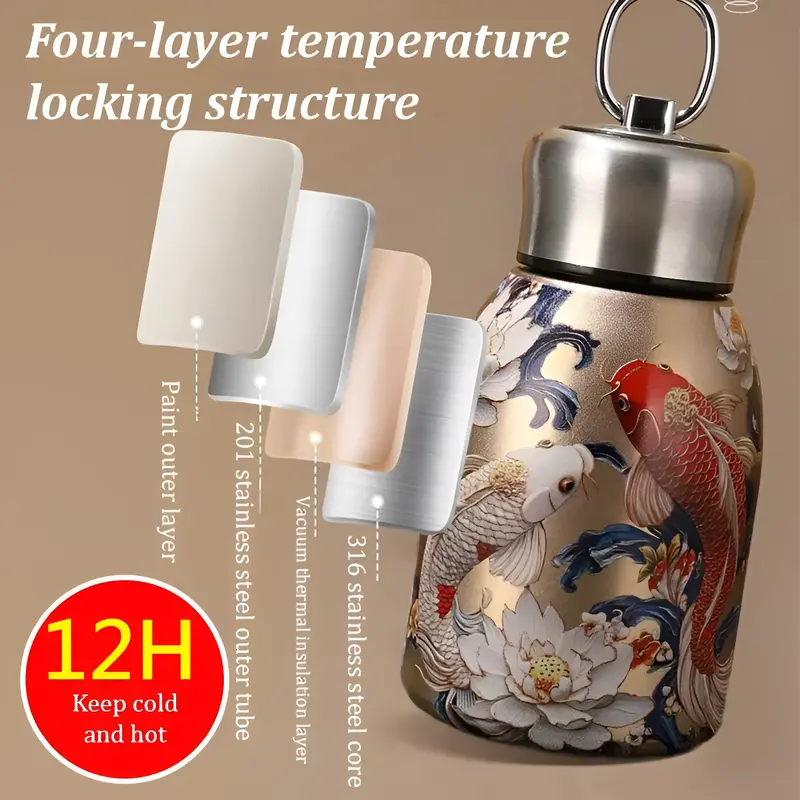 316 Stainless Steel Insulated Mug Portable Large Capacity Pocket Cup 3D Embossed Direct Drinking Big Belly Cup 316 Leak Proof