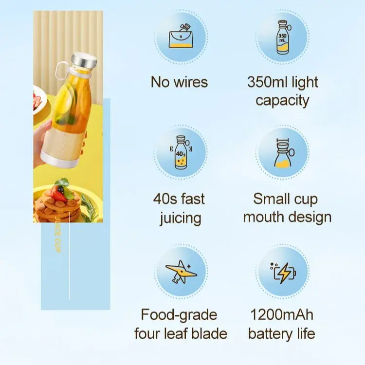 Mini Juice Blender Portable Electric Juicer Bottle with Straw Shake Orange Lemon USB Charging Fruit Mixer Fresh Squeezer Machine