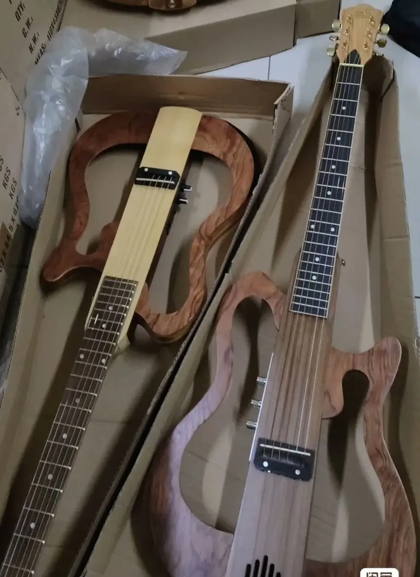 Electric Travel Guitar with Silent Nylon String, Headless Acoustic, Portable and Foldable, 21 Fret, 21 Fret, ST Classical Guitar