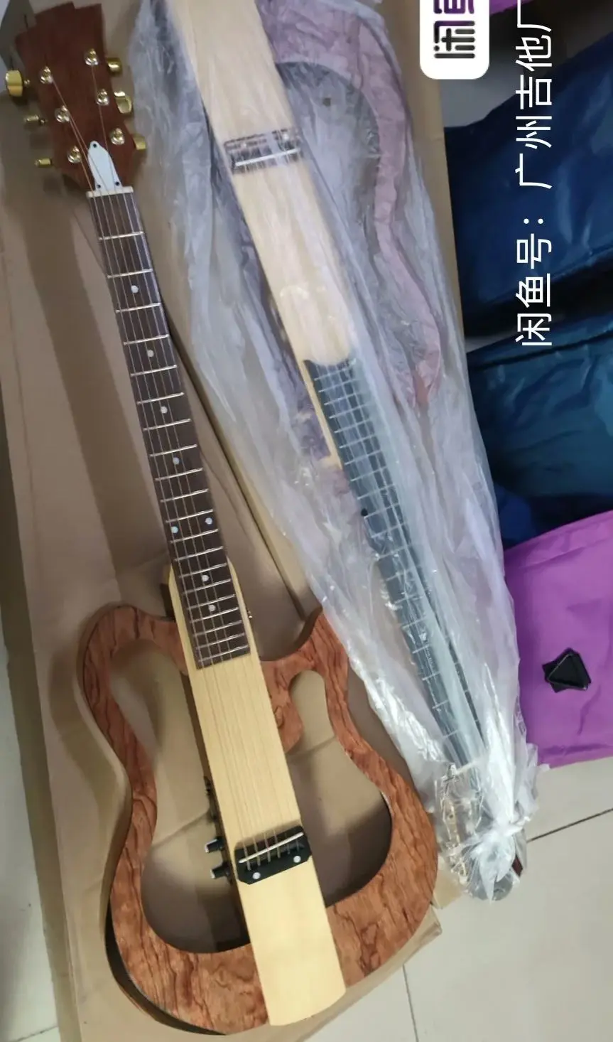 Electric Travel Guitar with Silent Nylon String, Headless Acoustic, Portable and Foldable, 21 Fret, 21 Fret, ST Classical Guitar