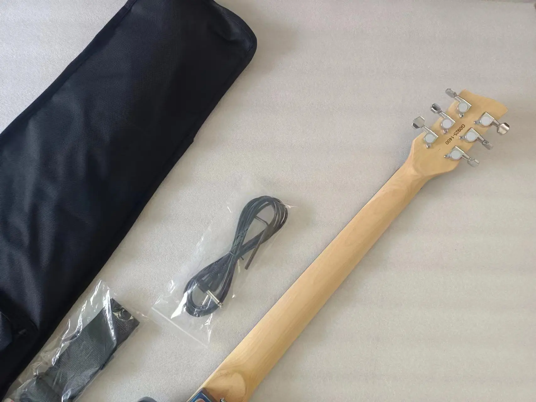 Mini Electric Guitar with Free Cotton Soft Bag, High Gloss Bling, Blue Color, Easy Taking Travel Guitar, 34 in, 6 Strings