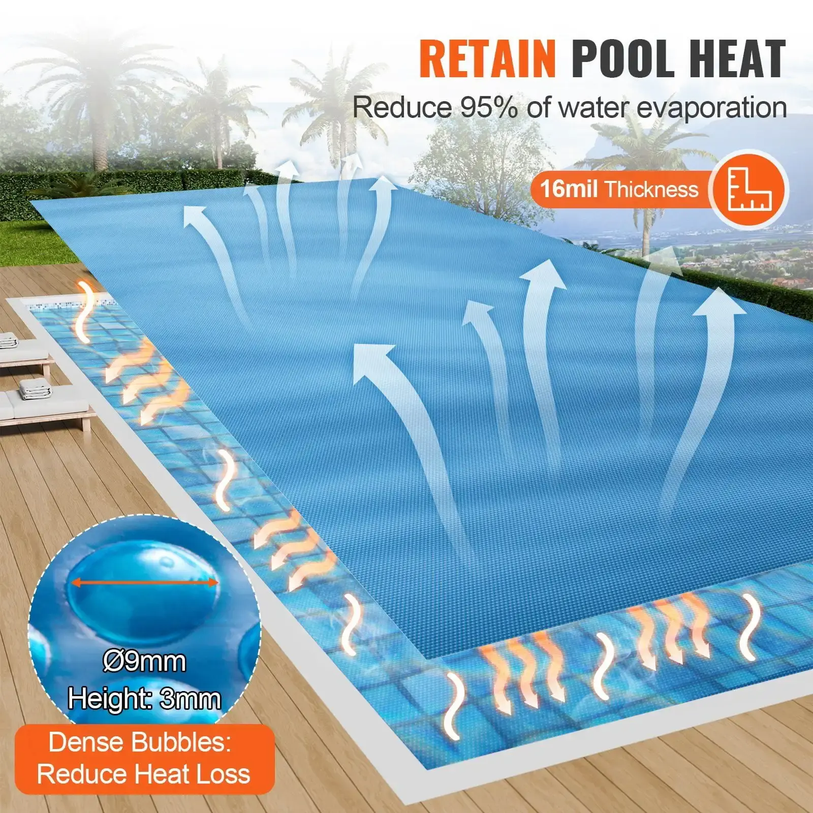Solar Pool Cover, 24 x 12 ft Rectangle Solar Blanket for Pools, Inground Above Ground Swimming Solar Cover