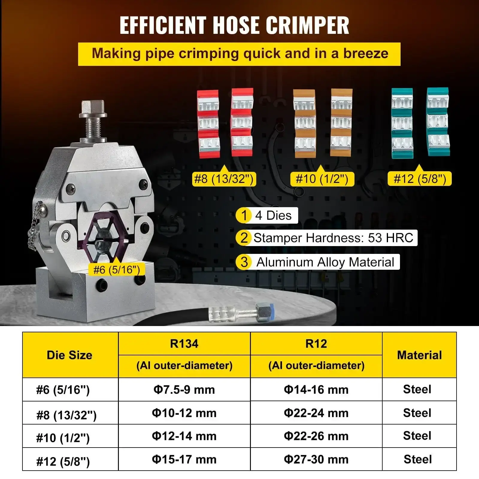 Manually Operated AC Hose Crimper Hydra-Krimp 71550 Manual AC Hose Crimper Kit Air Conditioning Repair Handheld Crimping Tool