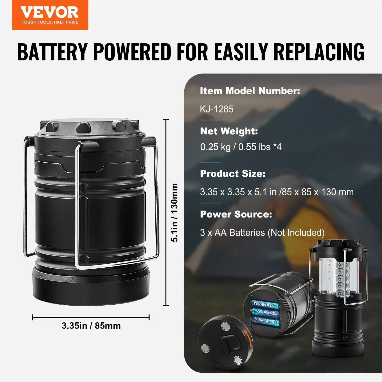LED Camping Lanterns Collapsible Battery Powered Camping Lights Set of 4