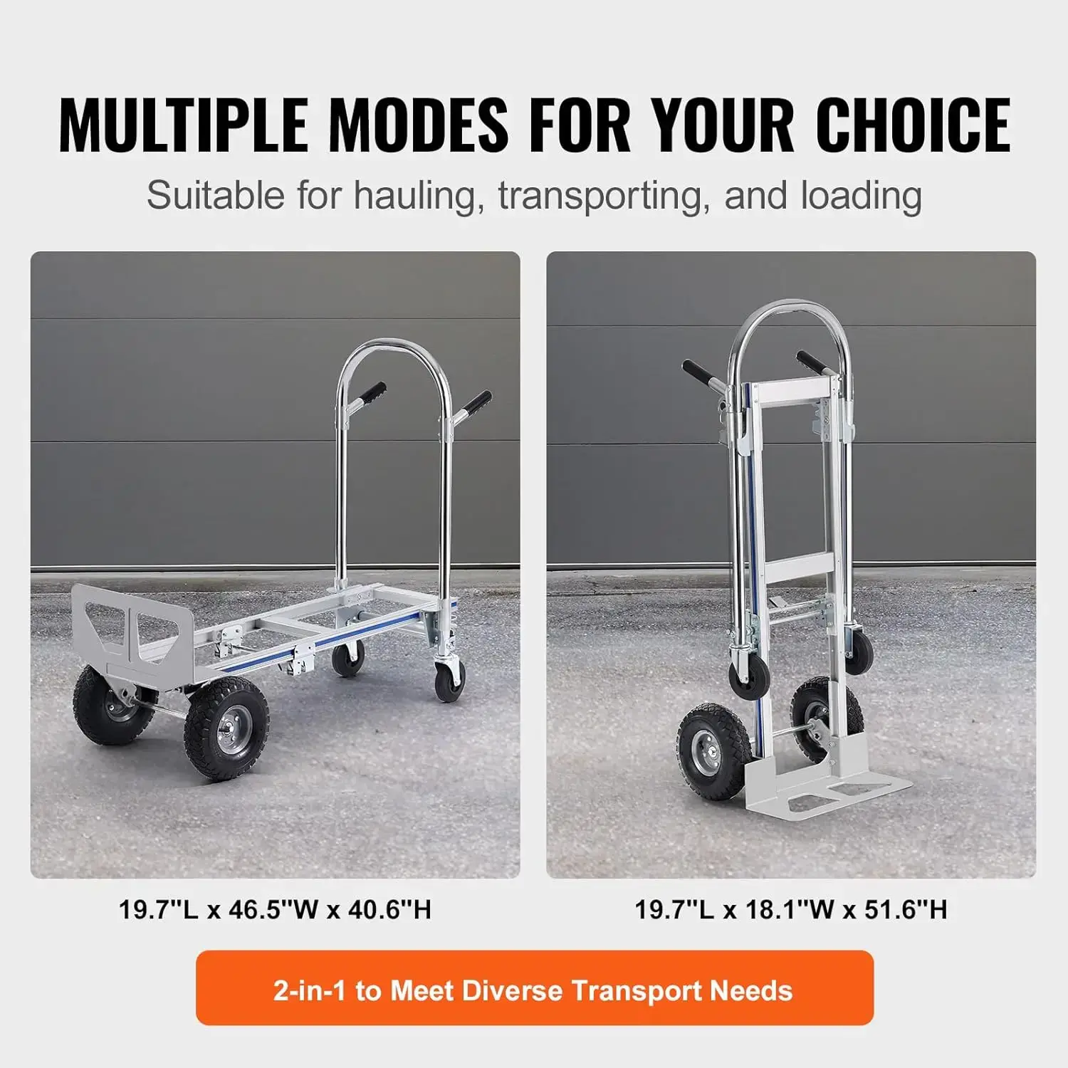 Aluminum Hand Truck, 2 in 1, 800 lbs Load Capacity, Heavy Duty Industrial Convertible Folding Hand Truck and Dolly