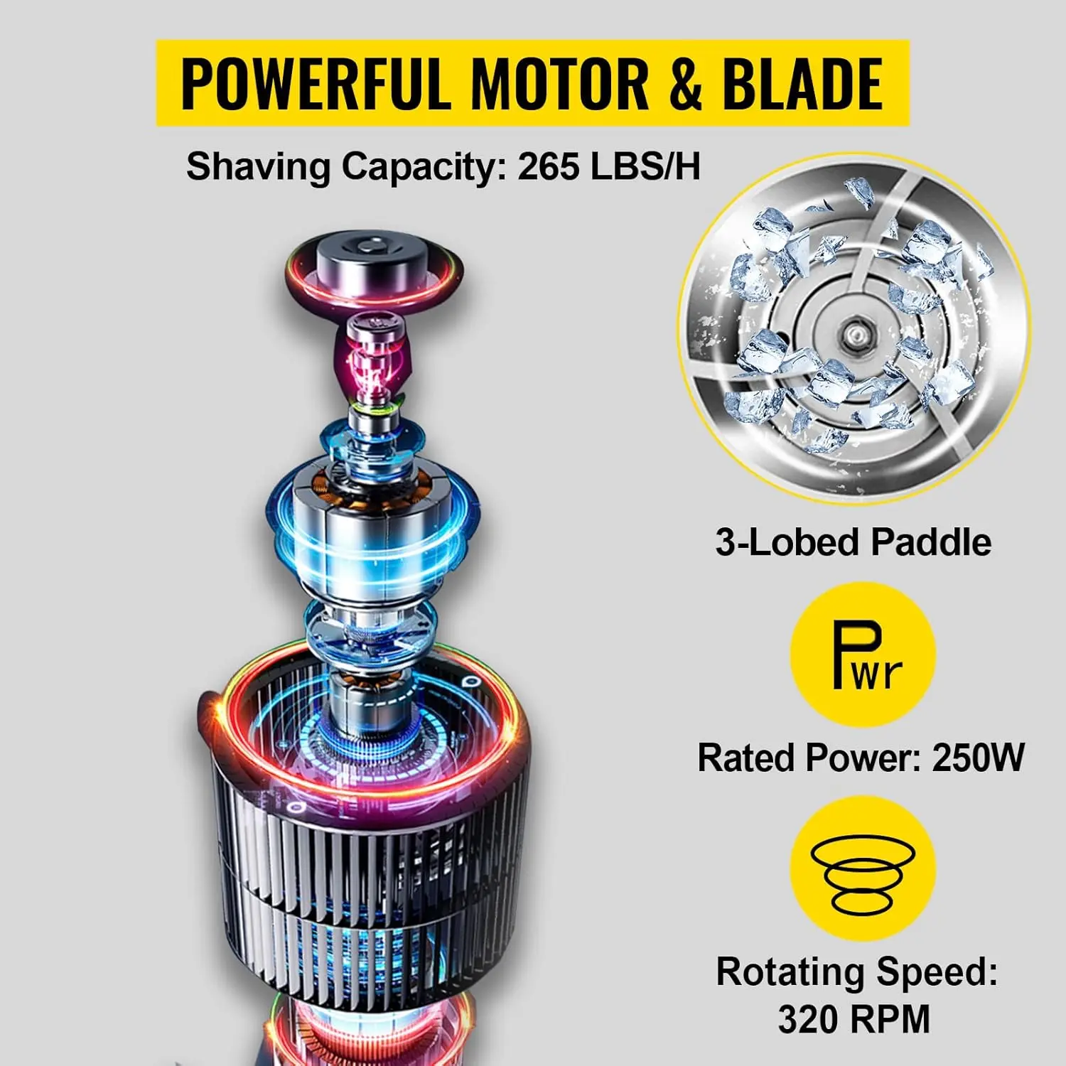 Ice Shaver Machine Electric, Snow Cone Machine Commercial 265 LBS/H, Shaved Ice Machine w/Ice Hopper & Lid, White