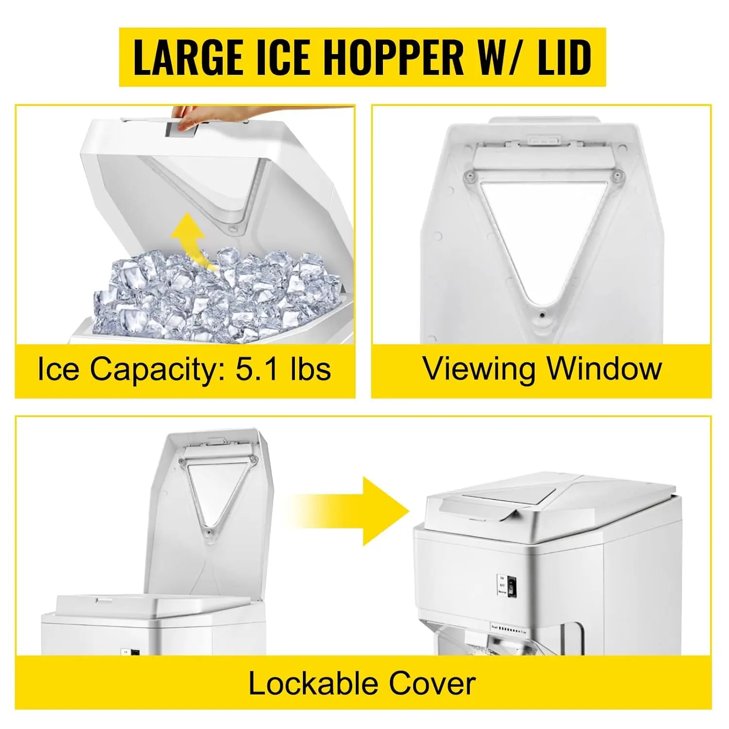 Ice Shaver Machine Electric, Snow Cone Machine Commercial 265 LBS/H, Shaved Ice Machine w/Ice Hopper & Lid, White