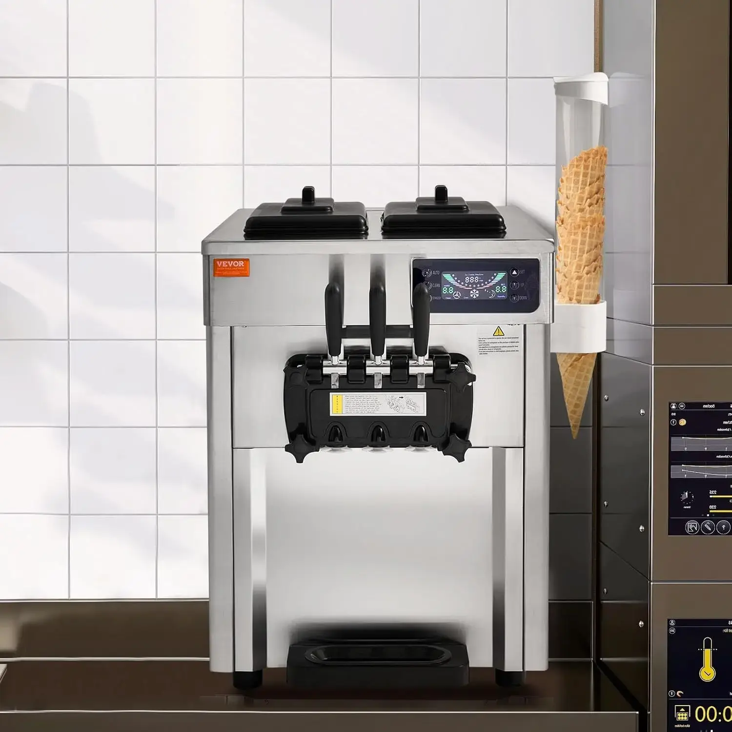 Commercial Ice Cream Machine, 18-28 L/H Yield, 1850W 3-Flavor Countertop Soft Serve Ice Cream Maker