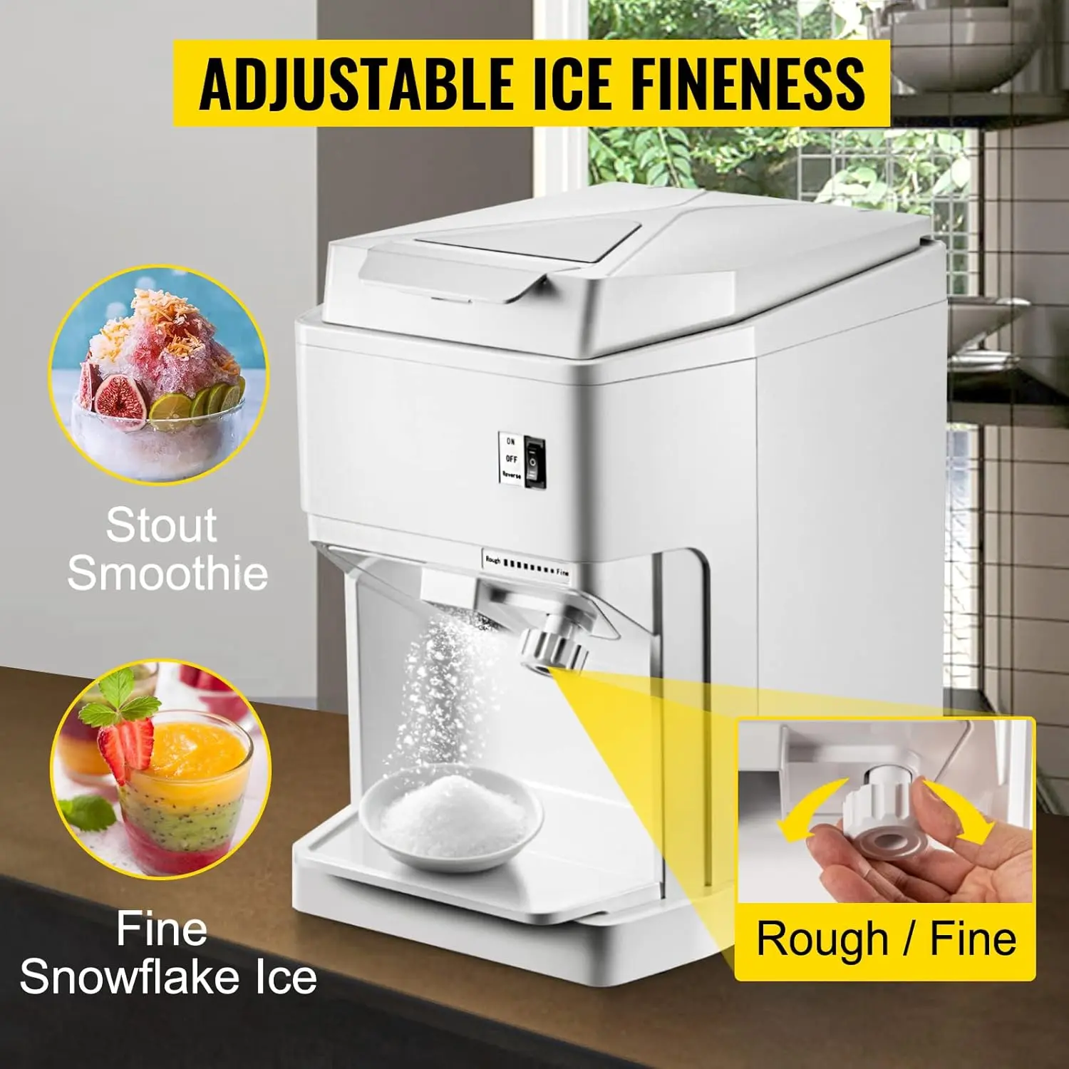 Ice Shaver Machine Electric, Snow Cone Machine Commercial 265 LBS/H, Shaved Ice Machine w/Ice Hopper & Lid, White