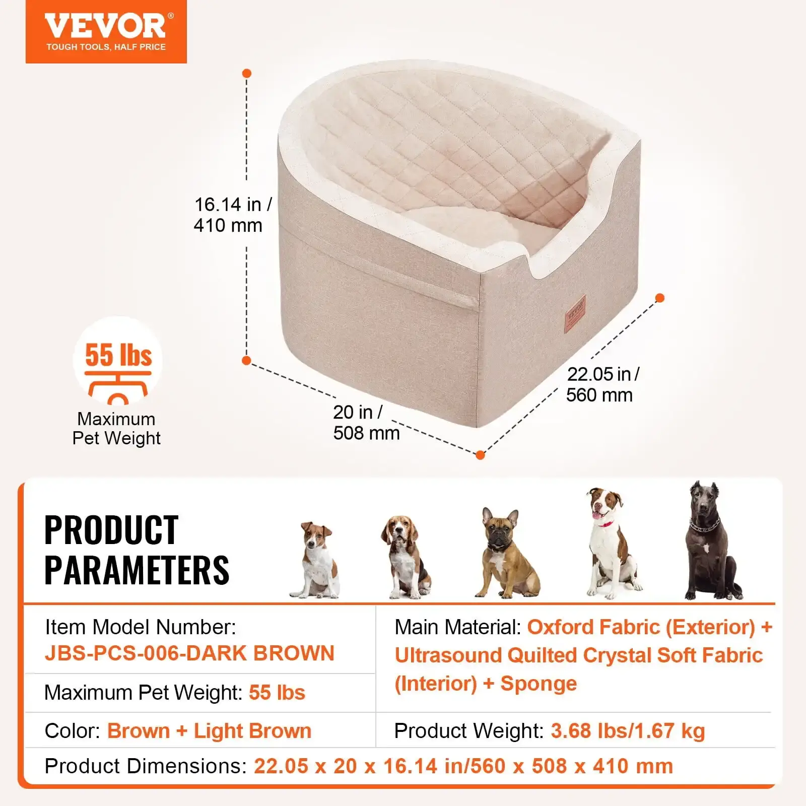 Dog Booster Car Seat Pet Car Seat for Small Medium Dog up to 55 lbs Brown
