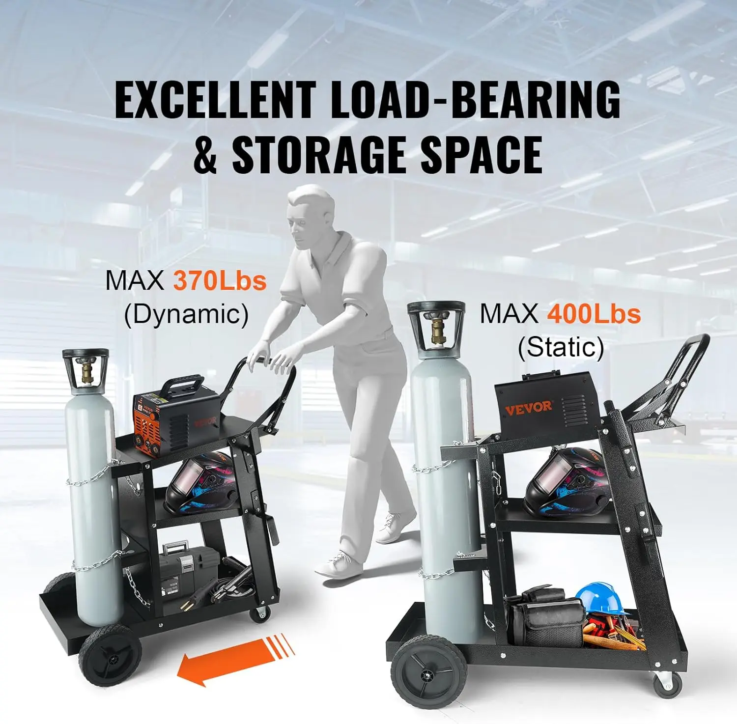 Welding Cart, 3-Tier Welder Cart Heavy Duty with 400Lbs Static Weight Capacity, 360° Swivel Wheels, Tank Storage Safety Chains