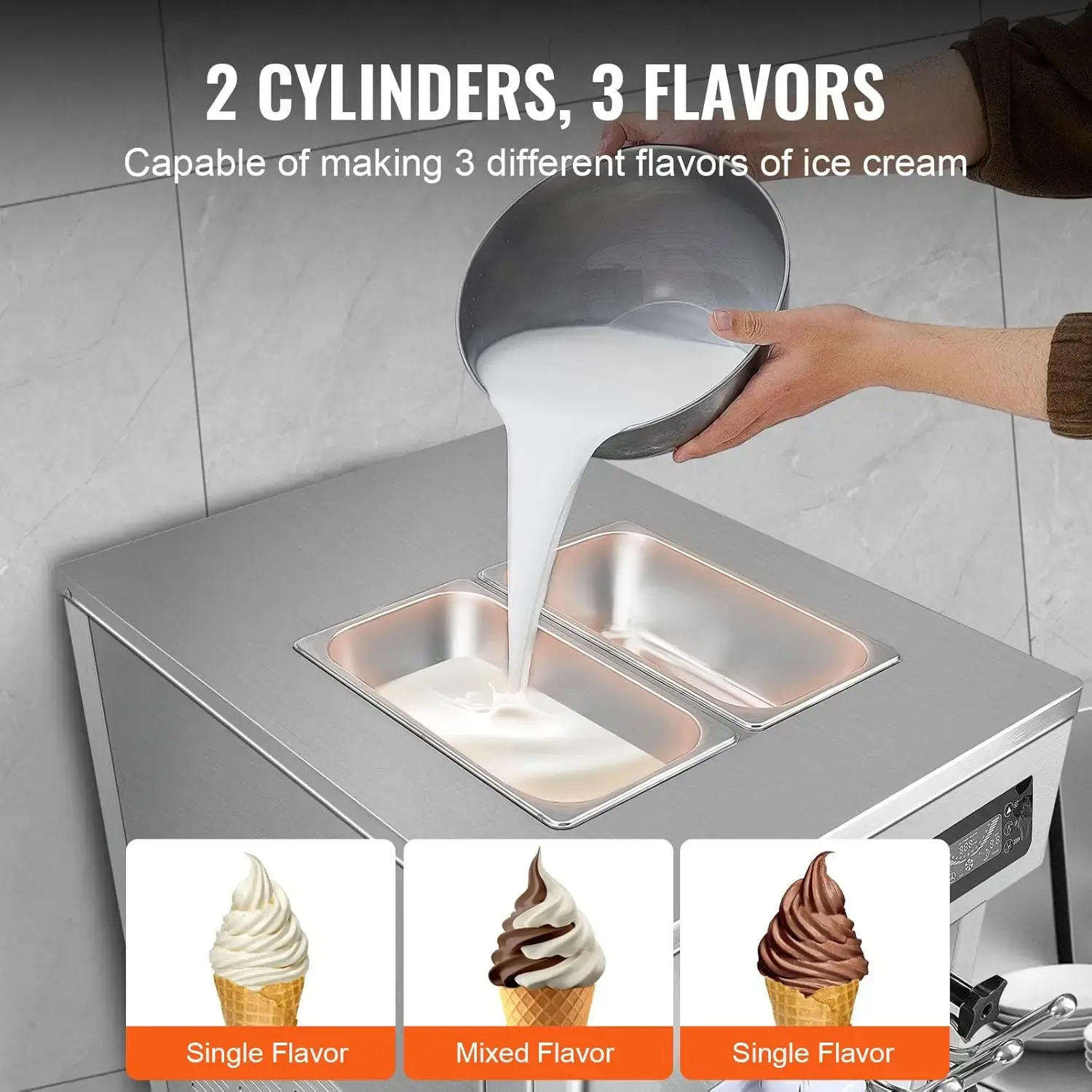 Commercial Ice Cream Machine, 18-28 L/H Yield, 1850W 3-Flavor Countertop Soft Serve Ice Cream Maker