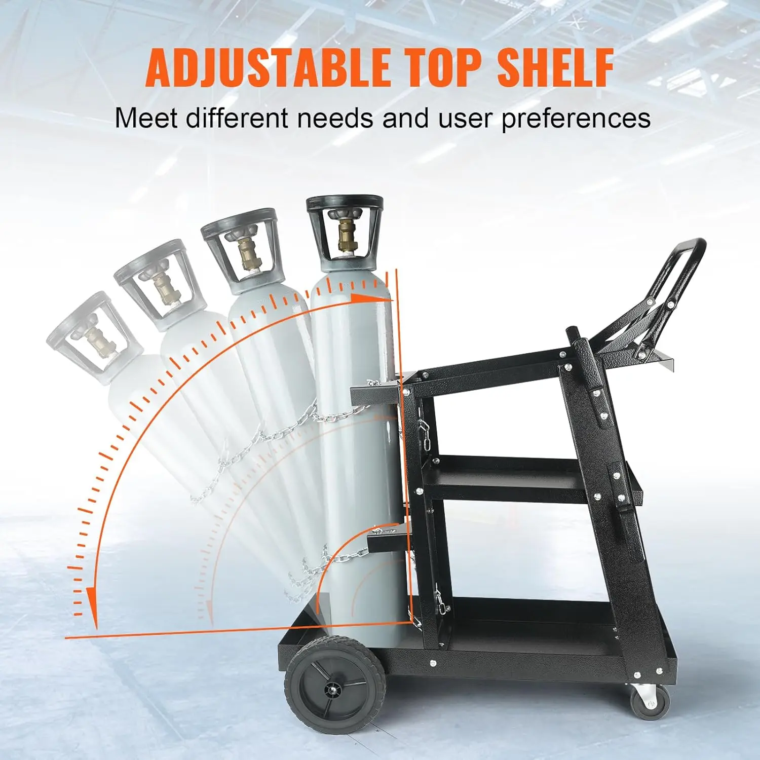 Welding Cart, 3-Tier Welder Cart Heavy Duty with 400Lbs Static Weight Capacity, 360° Swivel Wheels, Tank Storage Safety Chains