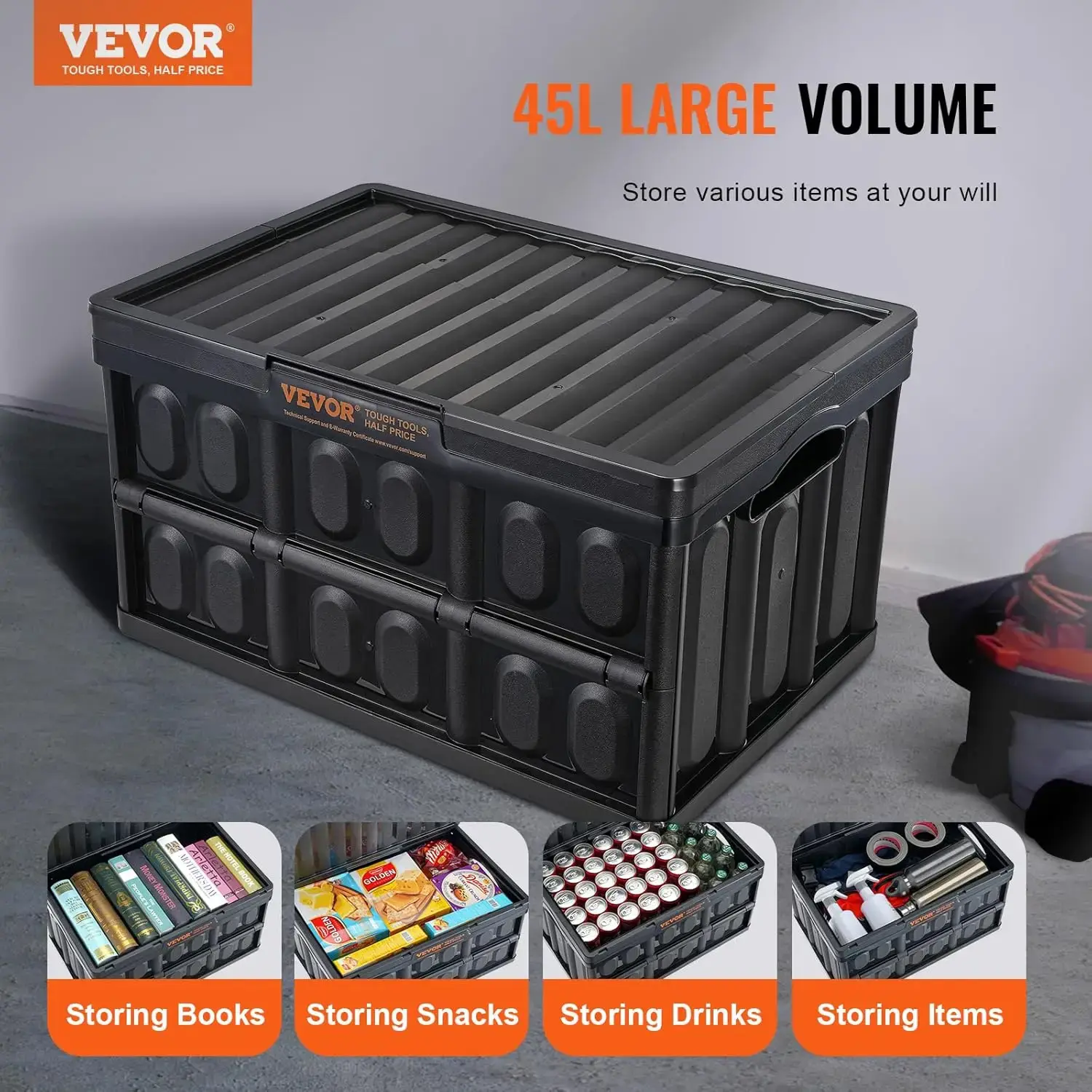 45L Collapsible Storage Bins with Lids 3 Packs, Stackable Utility Crates with Handles, Large Folding Containers for Organizing