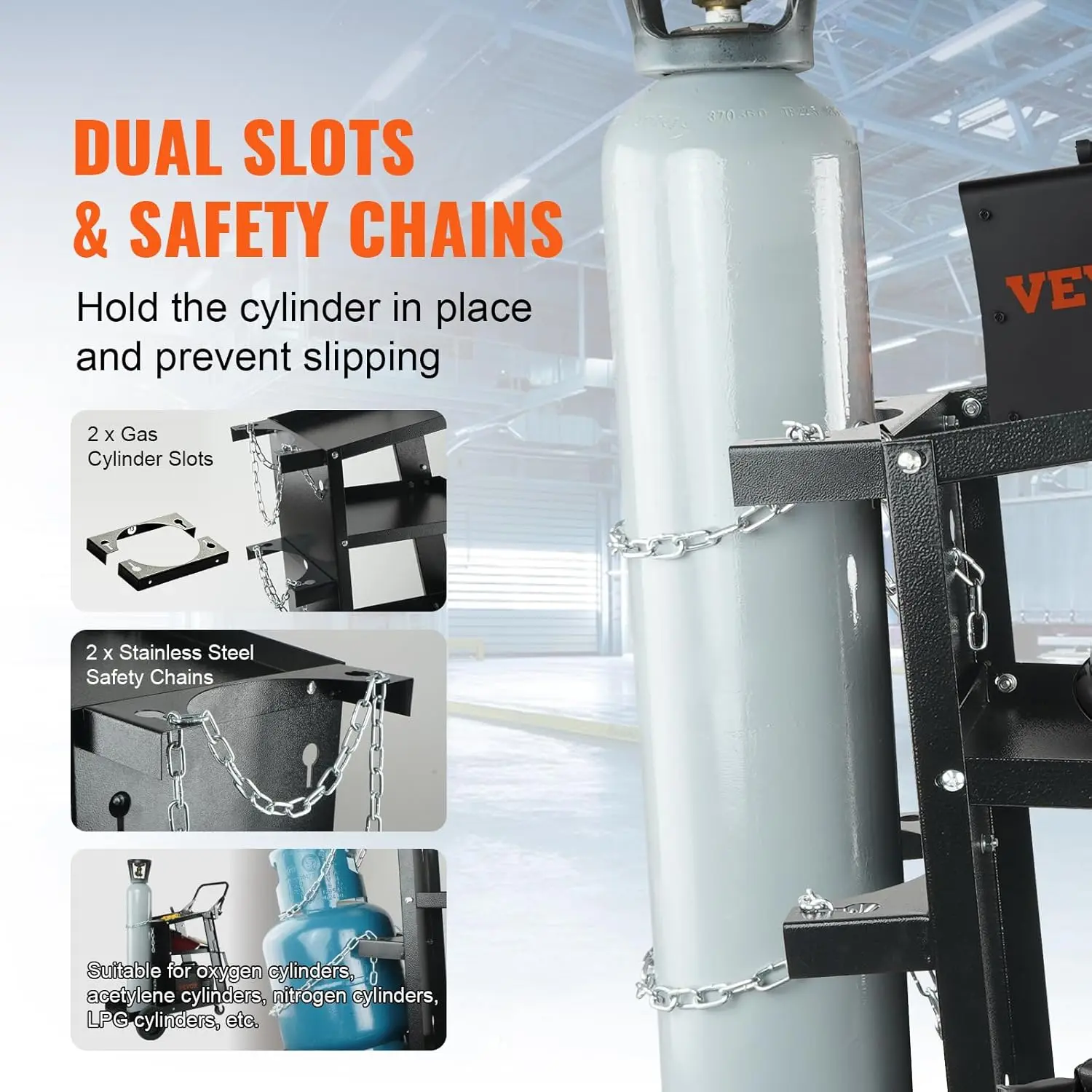 Welding Cart, 3-Tier Welder Cart Heavy Duty with 400Lbs Static Weight Capacity, 360° Swivel Wheels, Tank Storage Safety Chains