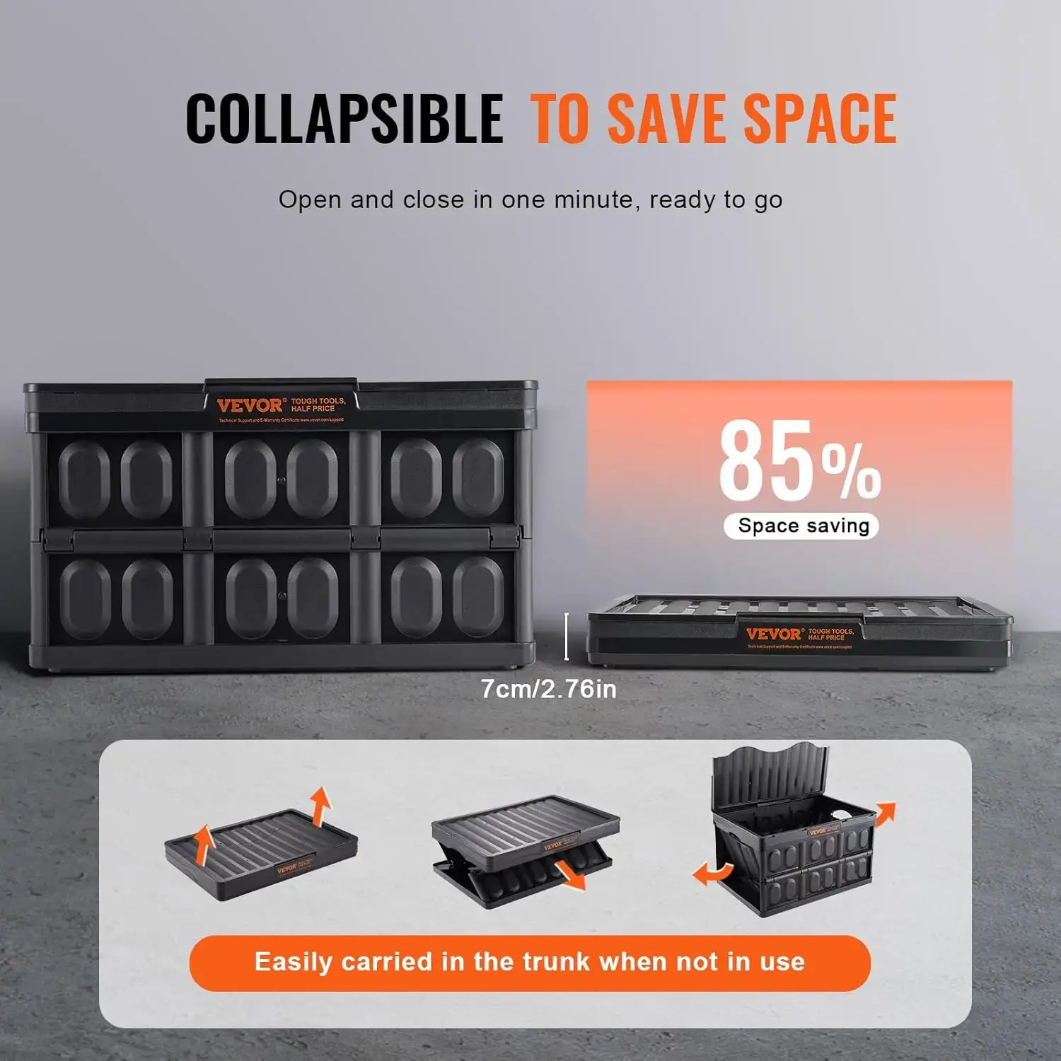 45L Collapsible Storage Bins with Lids 3 Packs, Stackable Utility Crates with Handles, Large Folding Containers for Organizing