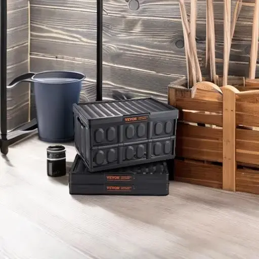 45L Collapsible Storage Bins with Lids 3 Packs, Stackable Utility Crates with Handles, Large Folding Containers for Organizing