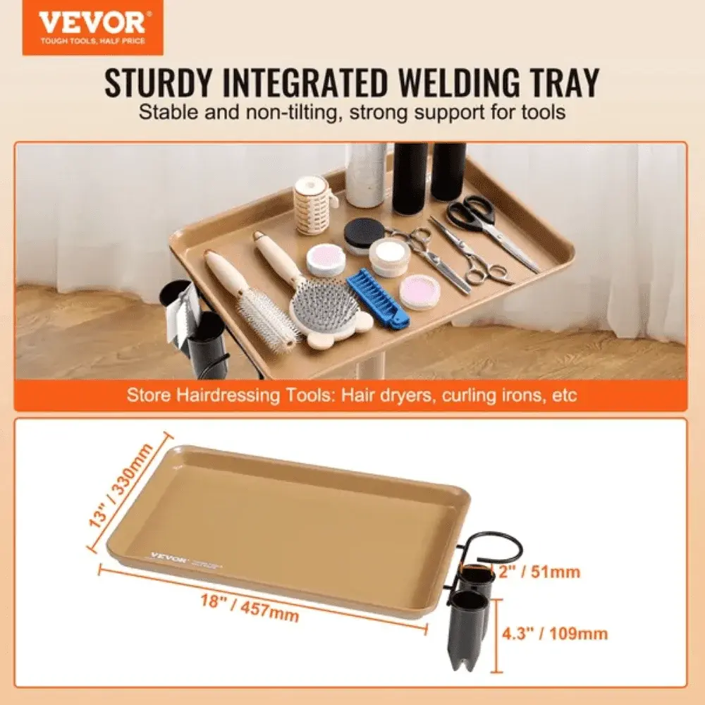 Salon Tray Cart, 30"-43" Height Adjustable Rolling Salon Tray, Cold-rolled Plate Tattoo Tray with 5 Wheels (2 Lockable)