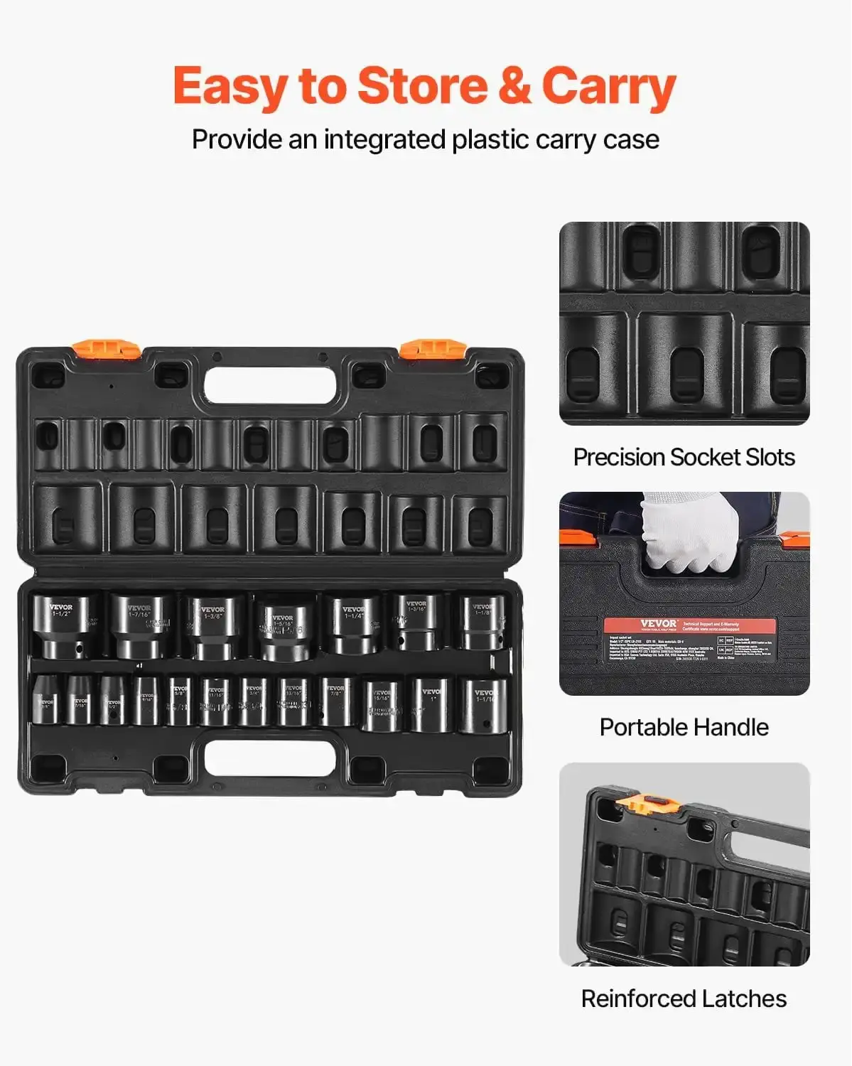 Impact Sockets Set 14pcs 6-Point 3/8in Drive Bit Ratchet Tool Kit Case