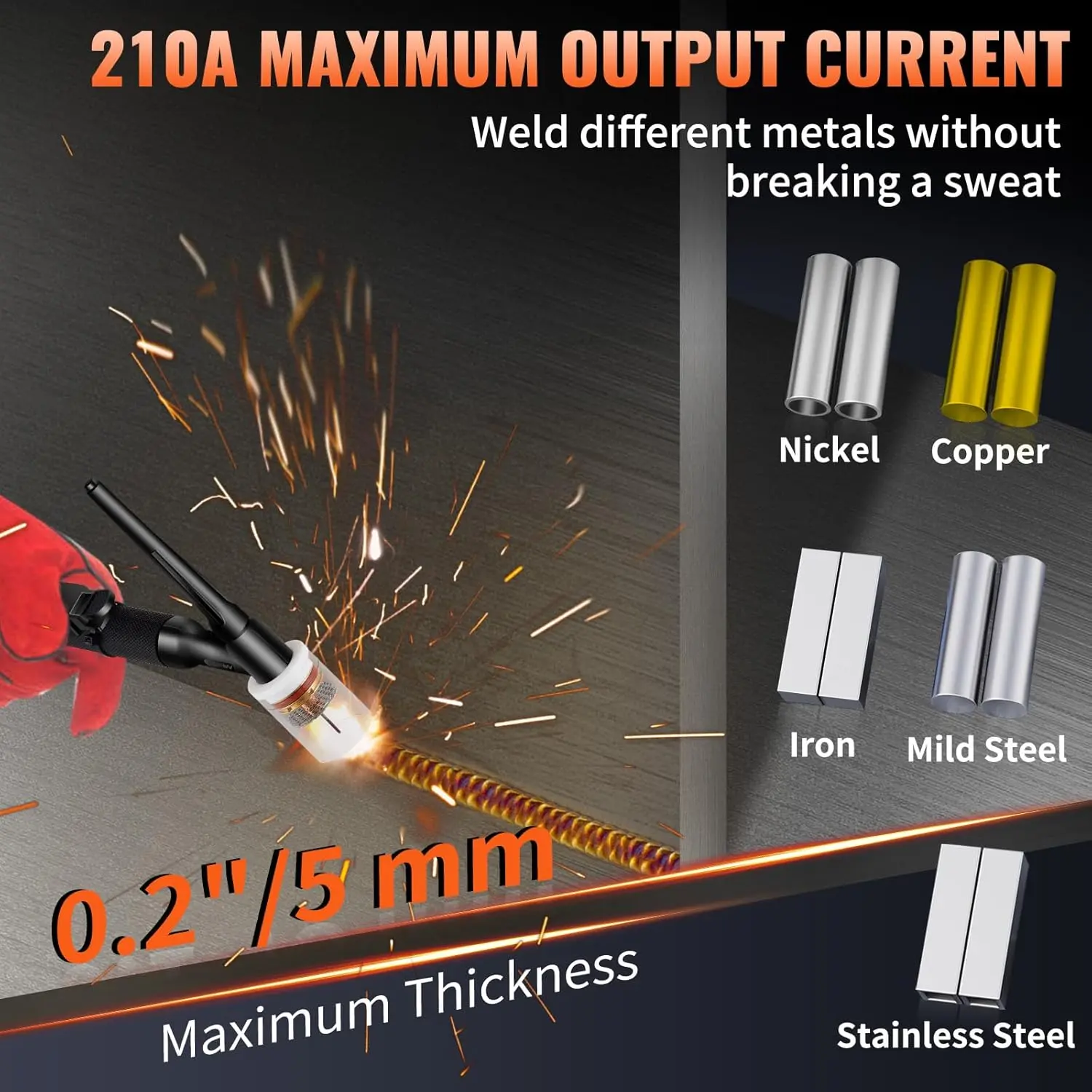 TIG Welder 210Amp, 3 in 1 Welder TIG, 110/220V Dual Voltage HF TIG/Stick/Clean Welding Machine with Pulse, IGBT Inverter & Torch